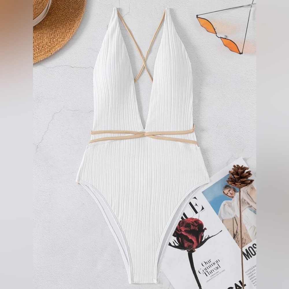 Plunging one piece bathing suit